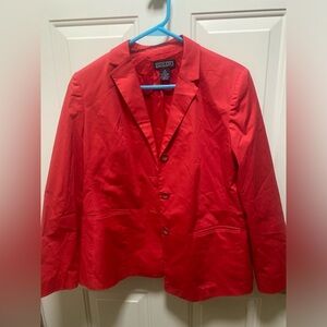 Lands' End Petite 10 Red Blazer Jacket 3 Button Cotton Blend Office Career
